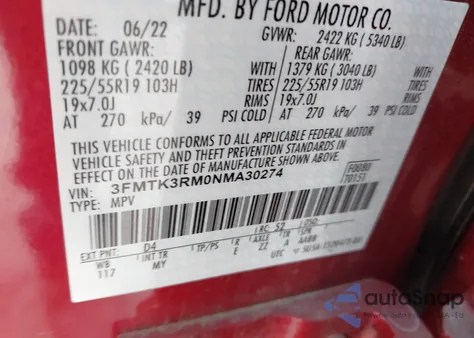 2022 Ford Mustang Mach-E Premium from USA, damaged, VIN 3FMTK3RM0NMA30274